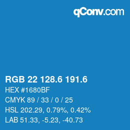 カラーコード: RGB 22 128.6 191.6 | qconv.com