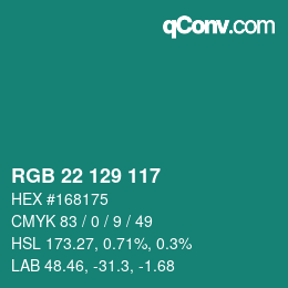 カラーコード: RGB 22 129 117 | qconv.com