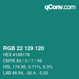 カラーコード: RGB 22 129 120 | qconv.com