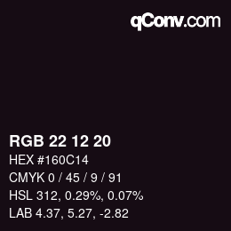 Color code: RGB 22 12 20 | qconv.com