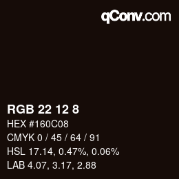 カラーコード: RGB 22 12 8 | qconv.com