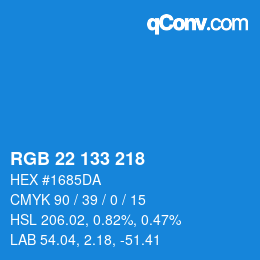 颜色代码: RGB 22 133 218 | qconv.com