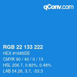 颜色代码: RGB 22 133 222 | qconv.com