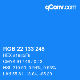 Color code: RGB 22 133 248 | qconv.com