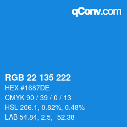 Color code: RGB 22 135 222 | qconv.com