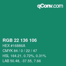 Color code: RGB 22 136 106 | qconv.com