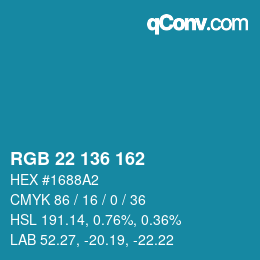 カラーコード: RGB 22 136 162 | qconv.com