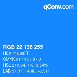 Color code: RGB 22 136 255 | qconv.com