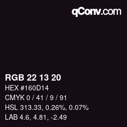 Color code: RGB 22 13 20 | qconv.com