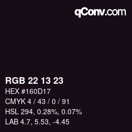 颜色代码: RGB 22 13 23 | qconv.com