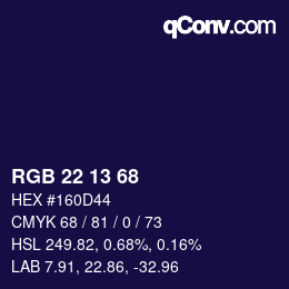 Color code: RGB 22 13 68 | qconv.com