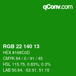 Farbcode: RGB 22 140 13 | qconv.com