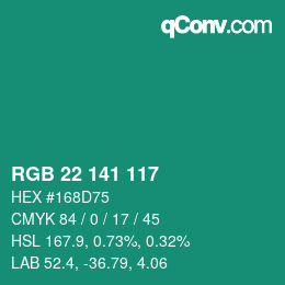 颜色代码: RGB 22 141 117 | qconv.com