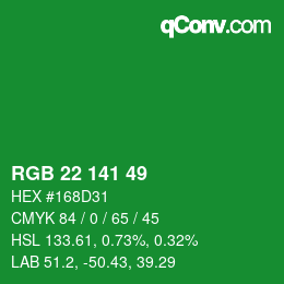 Color code: RGB 22 141 49 | qconv.com