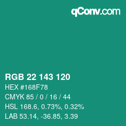 Color code: RGB 22 143 120 | qconv.com