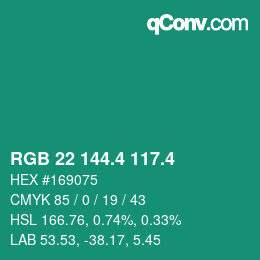 Color code: RGB 22 144.4 117.4 | qconv.com