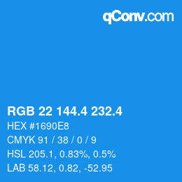 カラーコード: RGB 22 144.4 232.4 | qconv.com