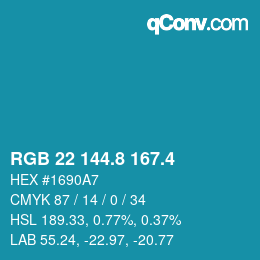 カラーコード: RGB 22 144.8 167.4 | qconv.com