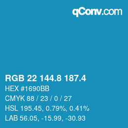 カラーコード: RGB 22 144.8 187.4 | qconv.com
