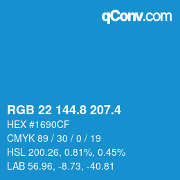 カラーコード: RGB 22 144.8 207.4 | qconv.com
