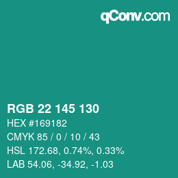 Color code: RGB 22 145 130 | qconv.com