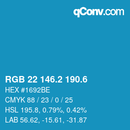 カラーコード: RGB 22 146.2 190.6 | qconv.com