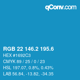 カラーコード: RGB 22 146.2 195.6 | qconv.com