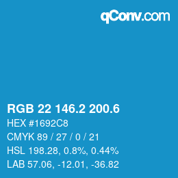 カラーコード: RGB 22 146.2 200.6 | qconv.com