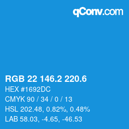 カラーコード: RGB 22 146.2 220.6 | qconv.com