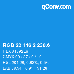 カラーコード: RGB 22 146.2 230.6 | qconv.com