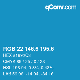カラーコード: RGB 22 146.6 195.6 | qconv.com