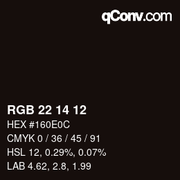 Color code: RGB 22 14 12 | qconv.com