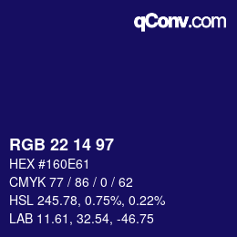 颜色代码: RGB 22 14 97 | qconv.com