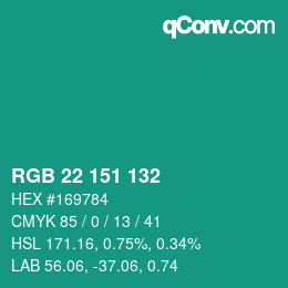 Color code: RGB 22 151 132 | qconv.com