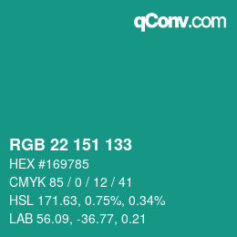 Color code: RGB 22 151 133 | qconv.com