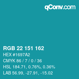 Color code: RGB 22 151 162 | qconv.com