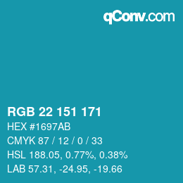 カラーコード: RGB 22 151 171 | qconv.com