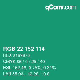 カラーコード: RGB 22 152 114 | qconv.com