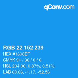 カラーコード: RGB 22 152 239 | qconv.com