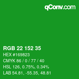 Color code: RGB 22 152 35 | qconv.com