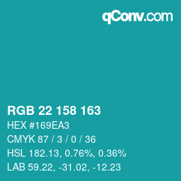 颜色代码: RGB 22 158 163 | qconv.com