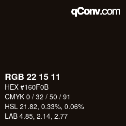 Color code: RGB 22 15 11 | qconv.com