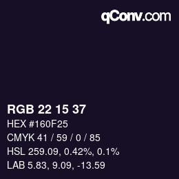 Color code: RGB 22 15 37 | qconv.com
