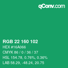 Color code: RGB 22 160 102 | qconv.com