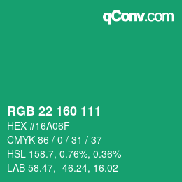 Color code: RGB 22 160 111 | qconv.com