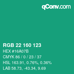 Farbcode: RGB 22 160 123 | qconv.com