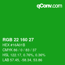 Color code: RGB 22 160 27 | qconv.com