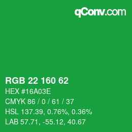 Farbcode: RGB 22 160 62 | qconv.com