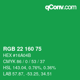 カラーコード: RGB 22 160 75 | qconv.com