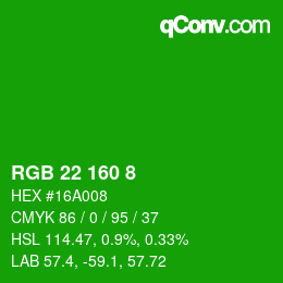 颜色代码: RGB 22 160 8 | qconv.com